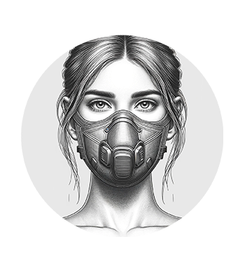 illustration of a young woman with the breathing mask on her face