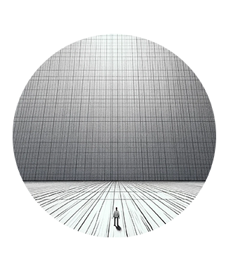 illustration showing enormous wall, tiny person standing in front of it