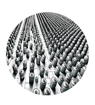 illustration showing endless spray cans in perspective, thousands of spray cans